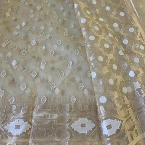 Elegant Golden Butter Muslin Jamdani Saree